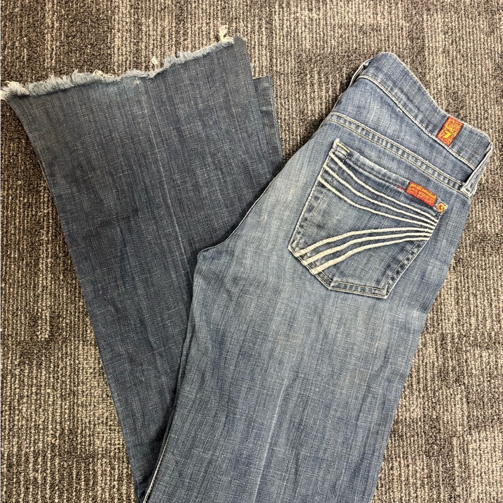 7 For All Mankind Distressed Blue Flare Jeans